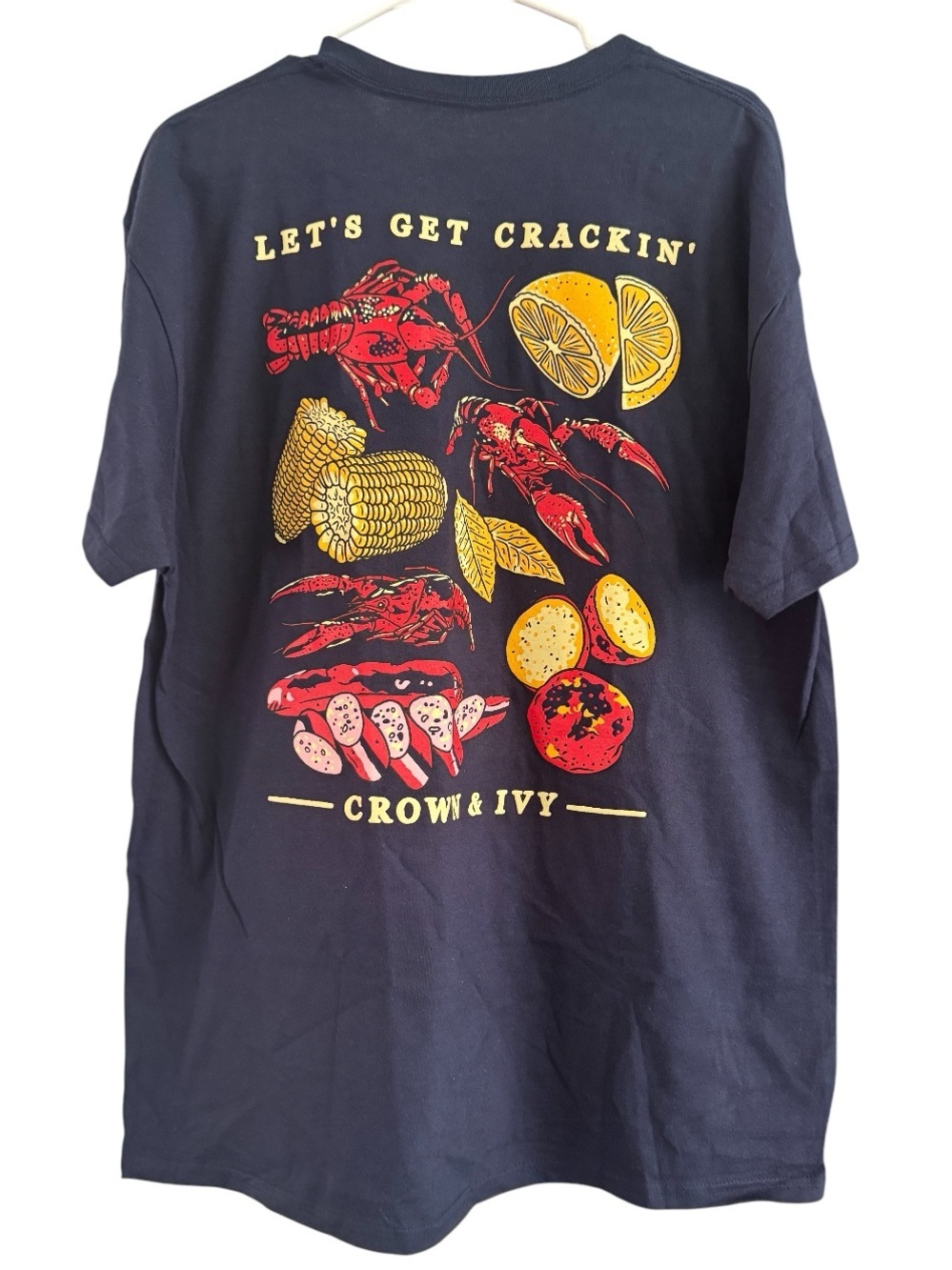 Crown & Ivy Men’s Navy Seafood Boil Graphic T-Shirt Size XL - Let's Get Crackin'